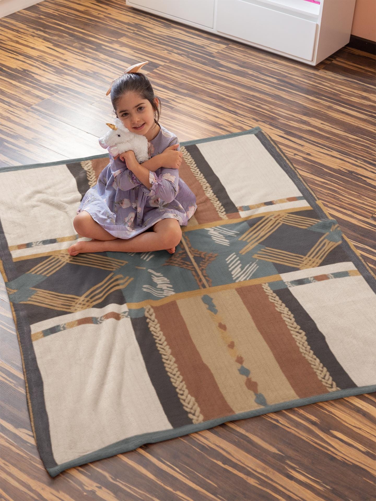 Navajo Inspired Chief Blanket with Ochre - Black & White Striped
