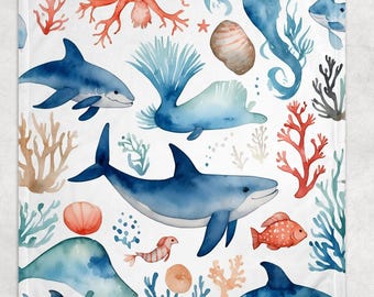 Boy Nautical Nursery Crib Blanket Hospital Newborn  Blanket Under the Sea Baby Shower Boy Gift Ocean Crib Bedding