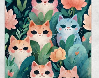 Kawaii Cats Fleece  Blanket, Cozy  Blanket,  Fleece Throws Blanket, Kawaii Cats Fleece Blanket for Room Décor