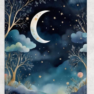 Luna Blanket, Moon and Stars Baby Blanket, Crescent Moon Blanket, New Baby Gift, Moon Baby Blanket, Girl Blanket
