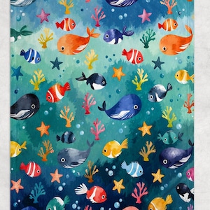 Ocean Animals Baby Blanket Baby Whale Nursery Blanket Sea Turtle Kids Blanket Baby Shower Gift For Boys Toddler