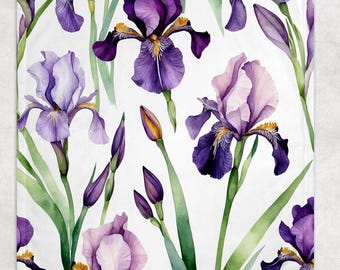 Beautiful purple iris luxury throw blanket , Fleece Blanket, 50 x 60 or 60 x 80 inch, Spring Iris sofa throw gift. Gift for mom