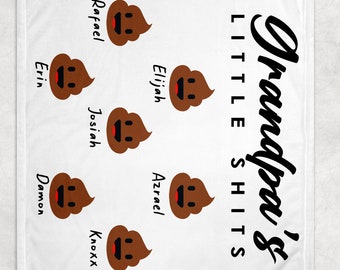 Grandpa's Little Sh*ts Funny Custom Blanket | Grandkids Name Grandparents Gifts | Christmas Gift | Poop Emoji Custom Blanket | Name Blanket