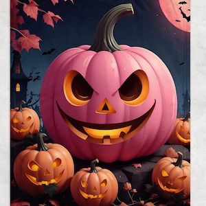 Halloween Fleece Blanket | Whimsical Pink Pumpkin Fall Home Decor | Cozy Autumn Dorm Room Bedding | Cute Halloween Throw Blanket