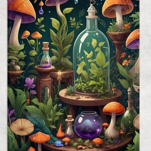 Herbology Fleece Blanket with Potions and Mushrooms Cozy Botanical Witchcore Throw for Fantasy Plant Lovers Cottagecore Garden Décor