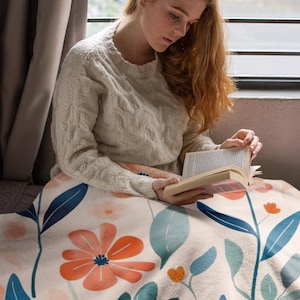 Matisse Flowers Fleece Throw Blanket in Forest Green and Blue Colors, Matisse Style Aesthetic Blanket, Unique Home Decor Gift