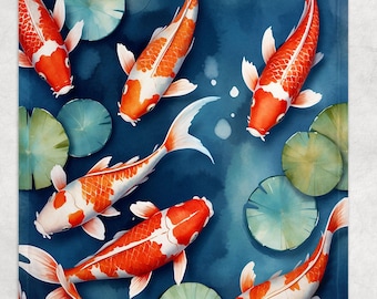 Koi Blanket, Japanese Koi Fish Blanket, Soft Cozy Throw Blankets, Japanese Blanket, Anime Blanket, Koi Pond Blanket, Japanese Style blanket