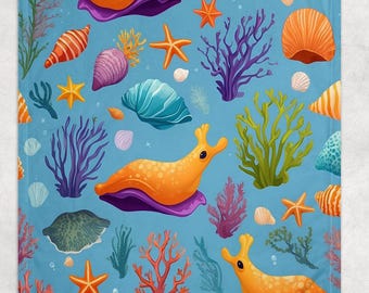 Sea Slug Fleece Blanket  Ocean Inspired Style Preppy Stuff Oceancore Throw
