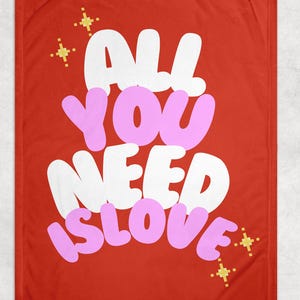 Red Love Blanket, All You Need Is Love, Fleece Blanket, Christmas Gift, Valentine&#39;s Day Gift, Gift for Her, Cozy Throw Blanket