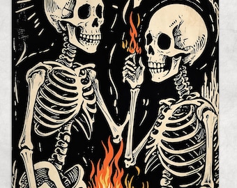 Burning Skeletons Vintage Horror Comic Fleece Throw Blanket: Vintage Novelty Blanket for Dorm Decor, Naps, Skull Decor, Gift for Him or Her