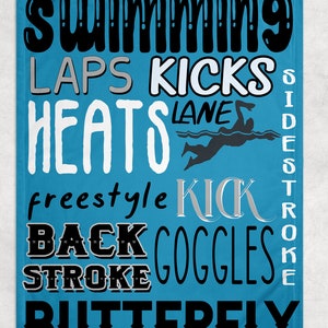 Swimming Fleece Blanket - Soft Blanket with Swim Design in Teal