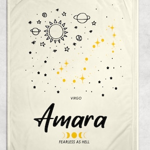 Personalisierte Horoskop Sternzeichen Karte Decke | Geburtstagsdecke Geschenk | Personalisierte Konstellationsdecke | Astrologie Decke