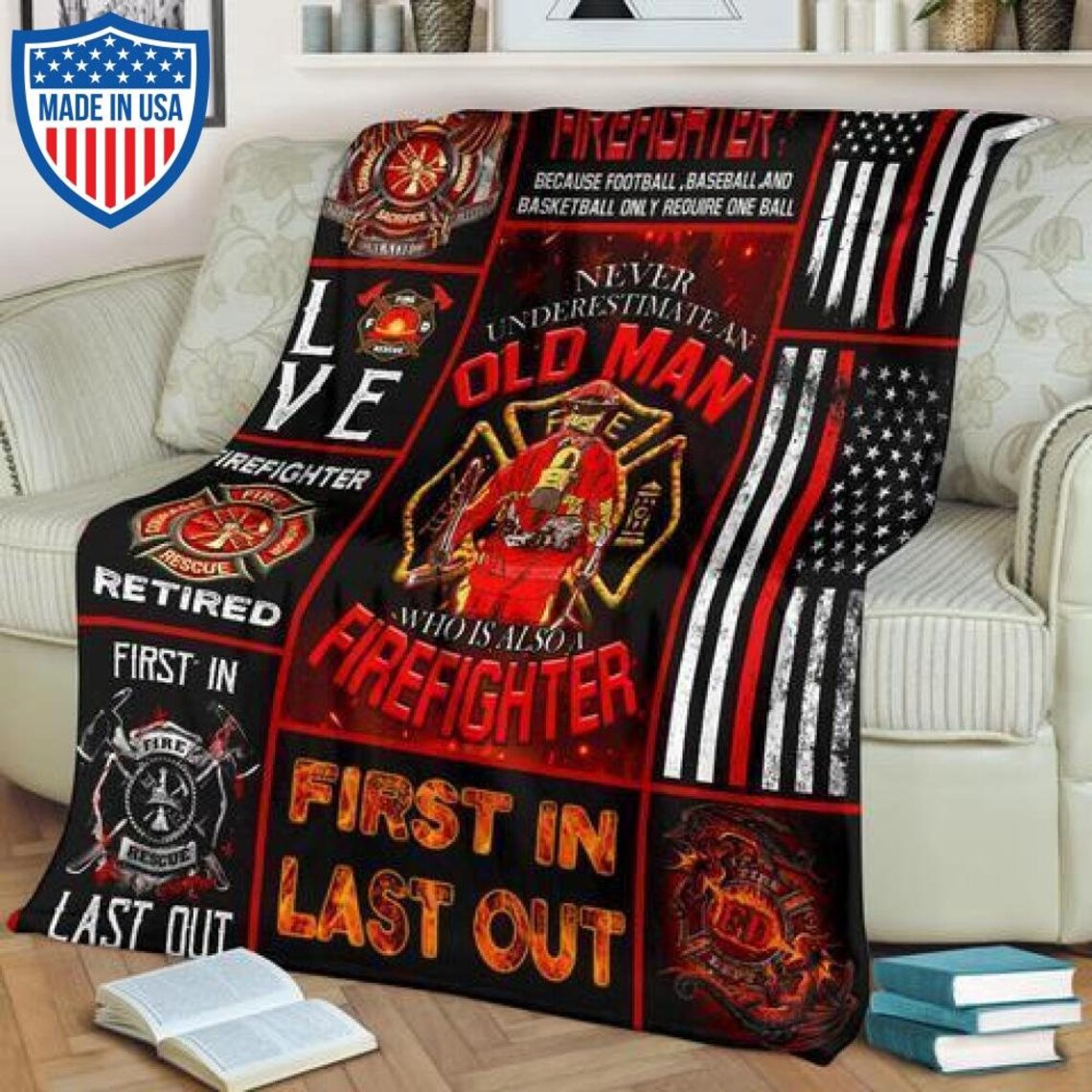 Firefighter Blanket Throw fire dept bedsheet gift fireman fire Etsy