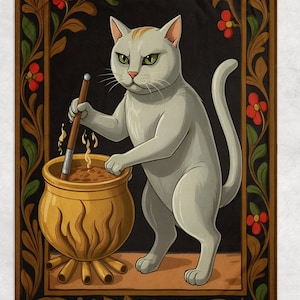Weird Medieval Cat  | Funny Quirky Magical Throw Blanket | Witchy Vintage Bookish Home Decor Gift | you&#39;re going in the soup
