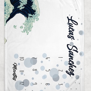 Beach Milestone blanket, Waves Baby Blanket, Custom Baby Blanket,Surf baby,Ocean Nursery Decor,Nautical Baby Shower gift, Expecting Mom Gift