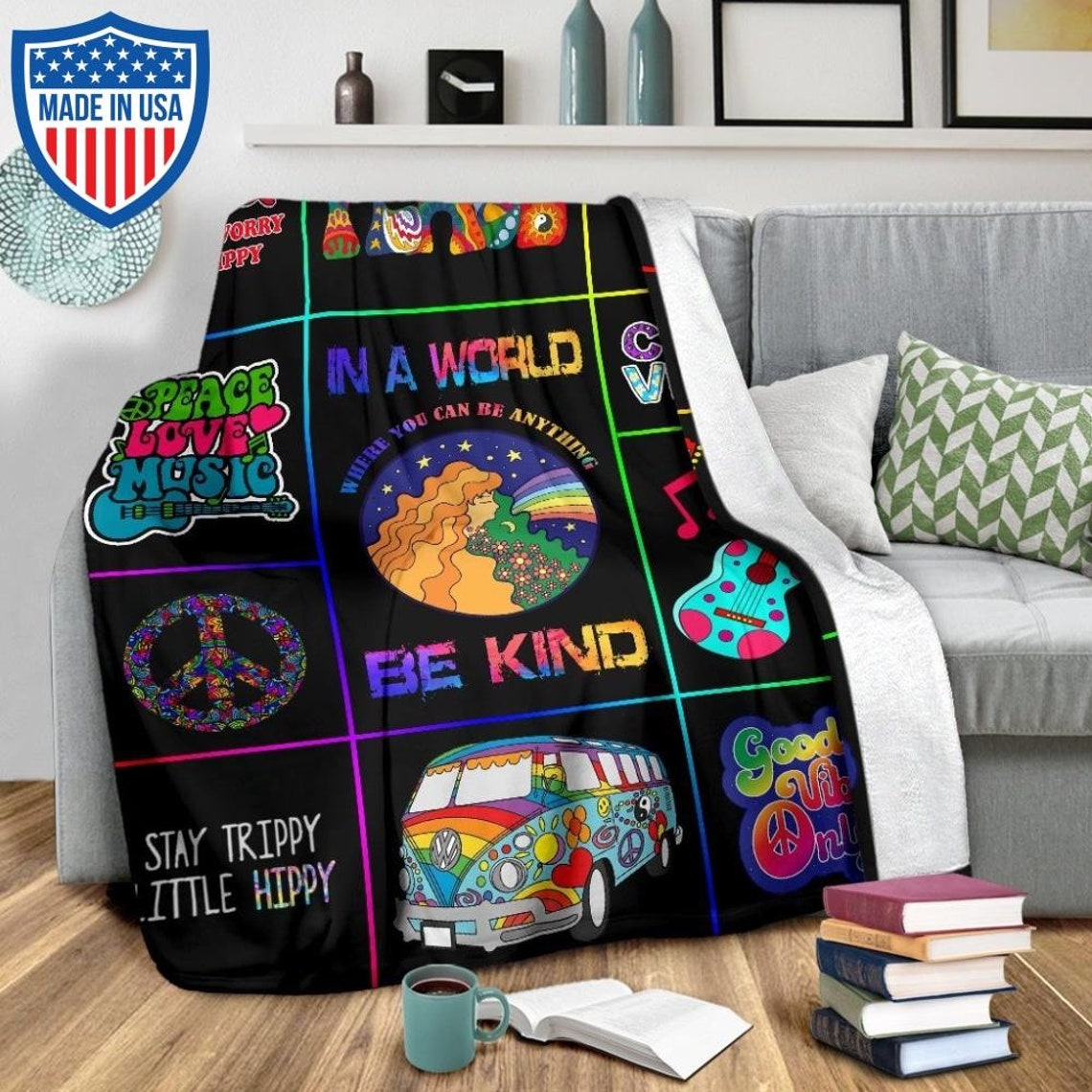 Hippie Blanket Hippie Bedding Blanket Hippie Trippy Bedding Etsy