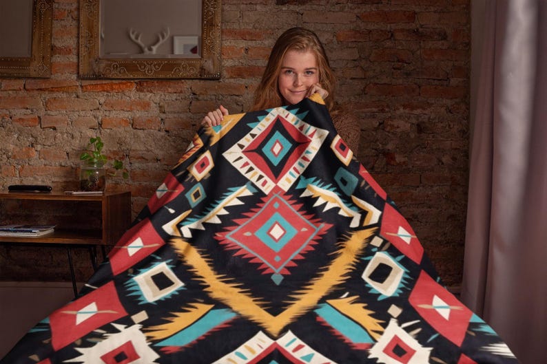 Southwest Native American Inspired Tribal Camp - Fleece Blanket Throw ...
