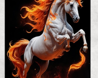 Fiery Horse Chinese New Year 2026 Fleece Plush Blanket | Flaming Stallion, Fire Mane, Fantasy