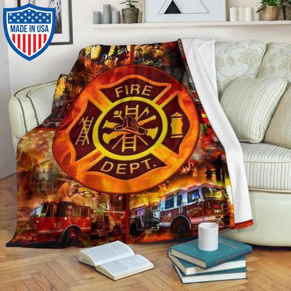 Firefighter Blanket Throw fire dept bedsheet gift fireman fire Etsy