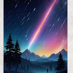 1833, Meteor Shower Fleece Throw Blanket: Vintage Astrology Painting Fleece  and Celestial Blanket for Dark Aesthetic Décor