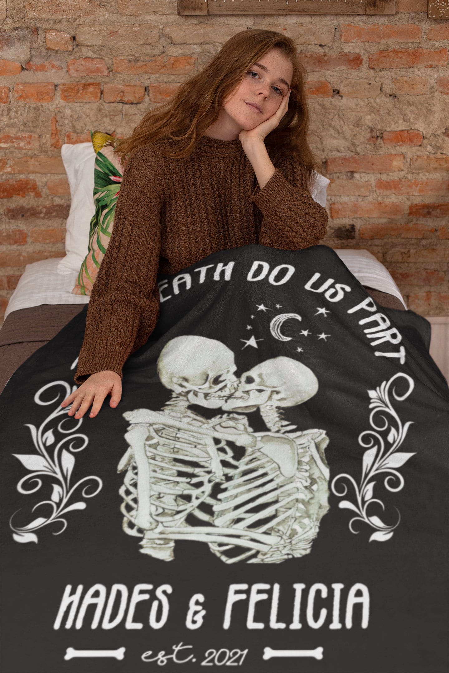 Personalisiertes Paar-Decke „Bis Der Tod Uns Scheidet“ – Gothic-Design Mit Skeletten, Wählbare Größe
