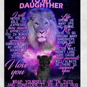 Personalisierte Decke für Tochter Liebender Löwe | Fleecedecken| Geschenke für Tochter| To My Daughter Love From Dad Lions