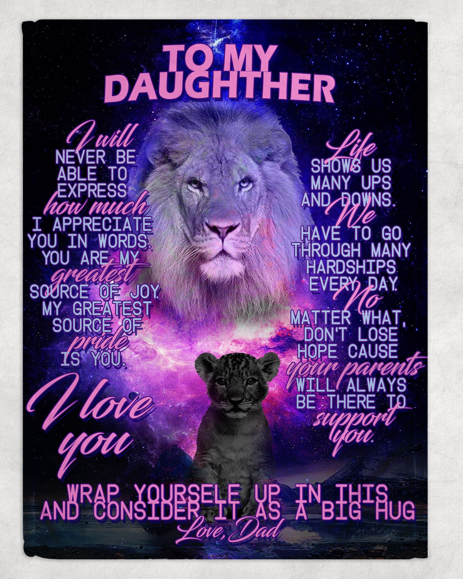 Personalized Blanket for Daughter Loving Lion Fleece Blankets Gifts for Daughter to My Daughter Love From Dad Lions Etsy