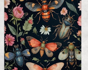 Insects Fleece Blanket - Nature Lover Gift, Bug Print Throw, Entomologist Decor, Cozy Bedding, Unique Home Accent, Home Decor, Throw Blanket