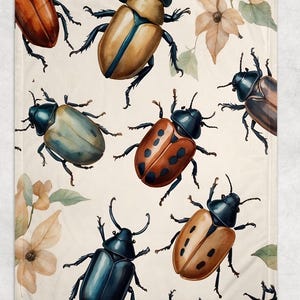 Beetle Party Fleece Blanket - Boho Colorful Home Decor - Unique Home Decor Beetle Design
