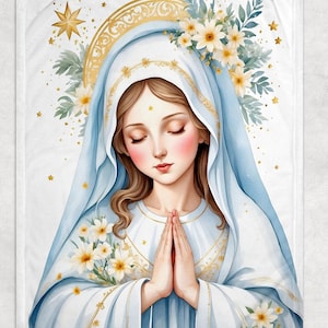 Cute Virgin Mary Fleece Blanket, Catholic blanket, Baptism gift, Nursery decor, Religious Gifts for Kids, for Catholic Women, Faith gift