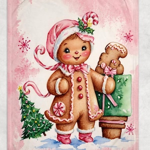 Pink Gingerbread Christmas Blanket: Personalized Fleece Throw, Cute Holiday Cozy Decor, Gift for Family