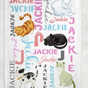 Manta personalizada para bebés - Manta personalizada - Manta para gatitos - Manta de nombre - Gatito - Gato - Nombre manta