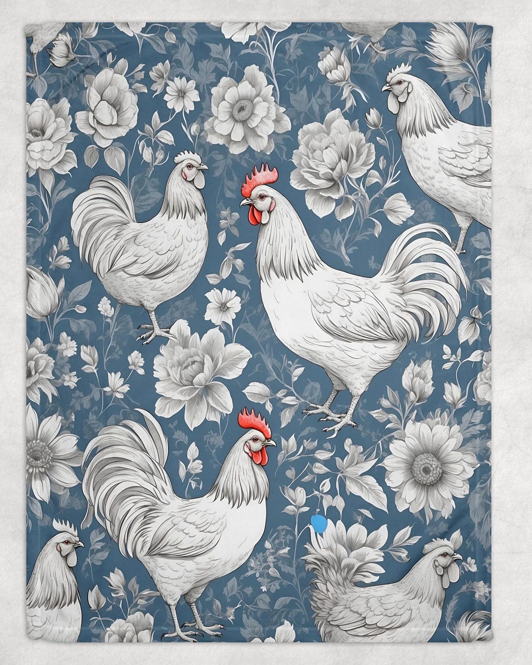 Blue Chicken Blanket Farmhouse Chicken Throw Rustic Farm Bedding ...