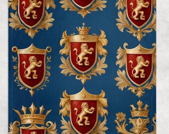 Medieval Blanket with Heraldic Design | Vintage Medieval Couch Throw Blanket | Medieval Home Decor Soft Blanket | Gift for Husband