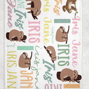 Sloth Baby Blanket, Personalized Name Blanket, Sloth Blanket With Name, Personalized Sloth Baby Girl Blanket, Sloth Baby Shower Gift