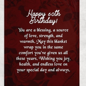 60th Birthday Gift Blanket, Birthday Gifts for 60 Year Old Woman, 60th Birthday Decoration,  Gift for Wife Mom Grandma
