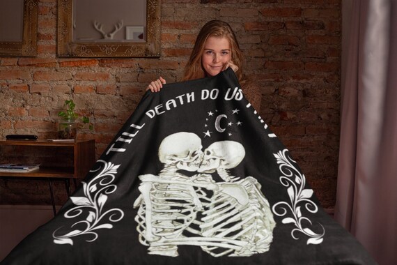 Personalisiertes Paar-Decke „Bis Der Tod Uns Scheidet“ – Gothic-Design Mit Skeletten, Wählbare Größe