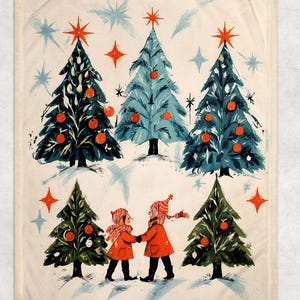 Skandynawska Zimowa Sztuka Ludowa, Sztuka Nordycka Vintage, Jeleń w Lesie Skandynawski Wzór Bożonarodzeniowy Koc Polarowy