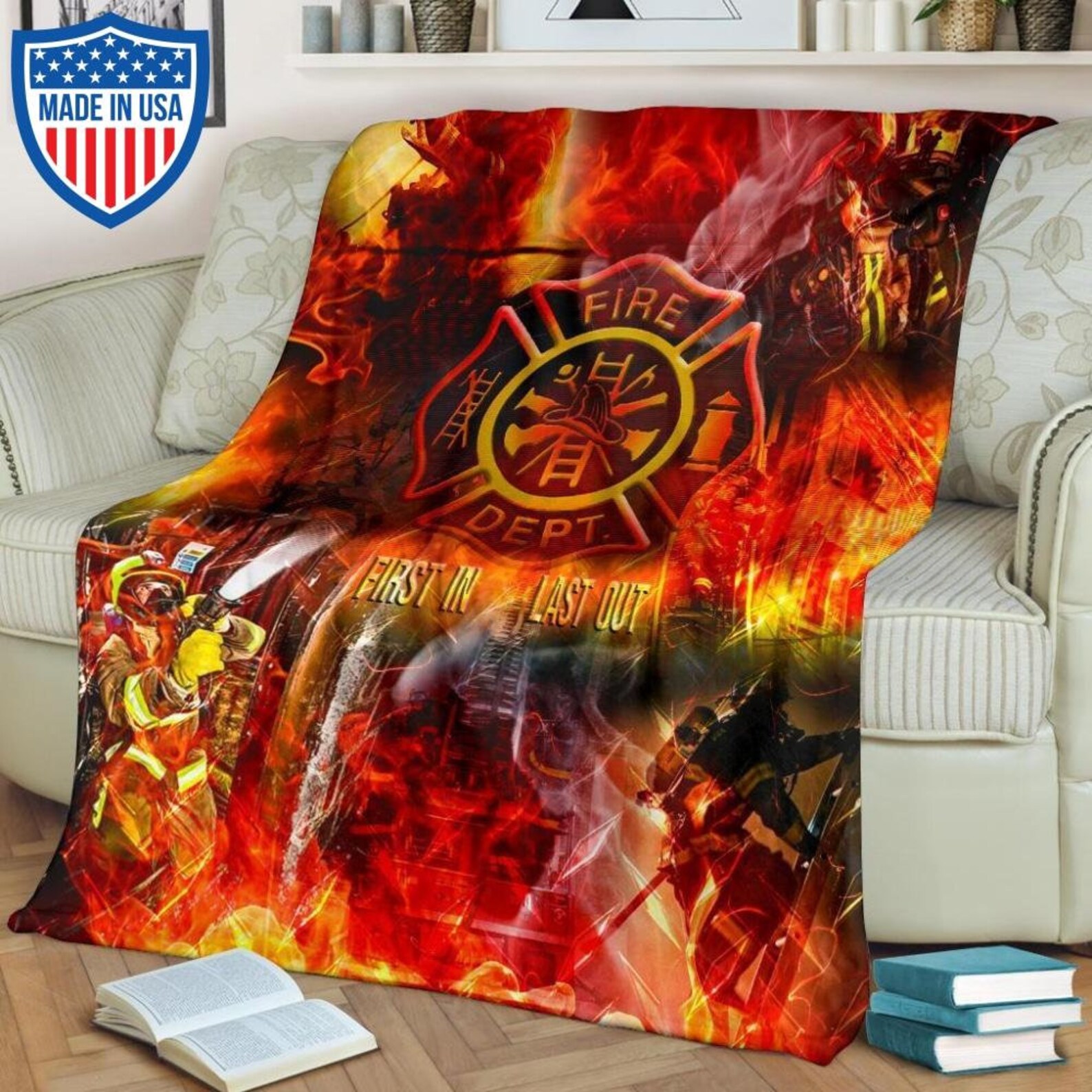 Firefighter Blanket Throw fire dept bedsheet gift fireman fire Etsy