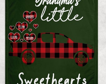 Grandma's Little Hearts Christmas Blanket,Grandma Gift for Holiday,Personalized Grand Ma Gift with Kids Name Blanket, Christmas Unique Gift