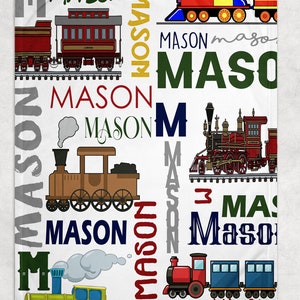 Personalized Train Baby Blanket - Trains Personalized Blanket - Pattern Throw Blanket - Personalized Blanket Vintage Train - Name Pattern