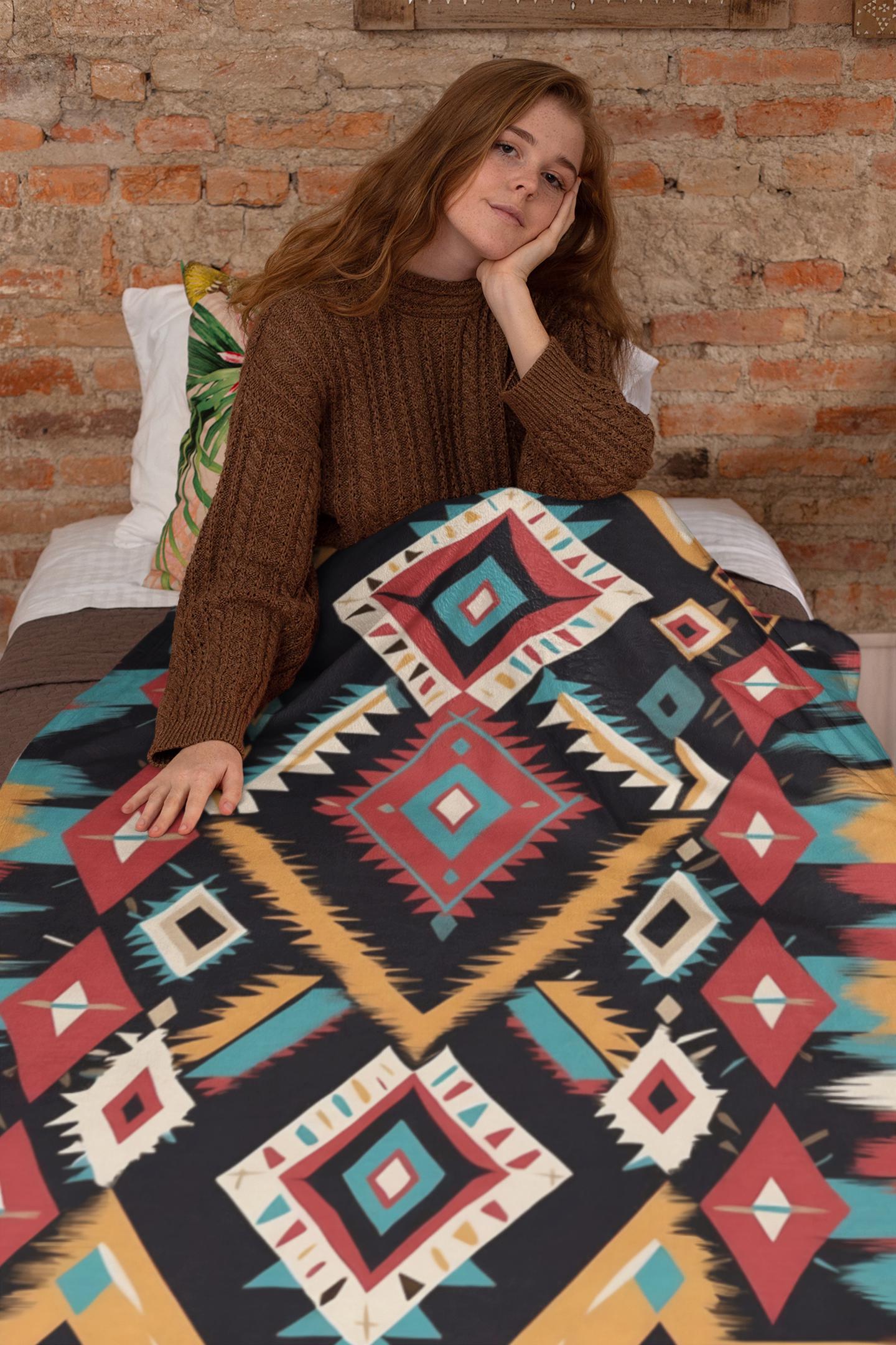 Southwest Native American Inspired Tribal Camp - Fleece Blanket Throw ...