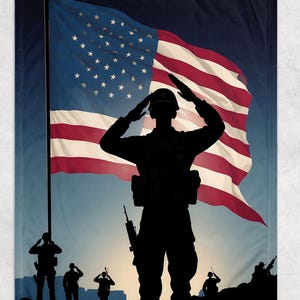 Saluting Soldier Fleece Blanket, Military, Military Blanket