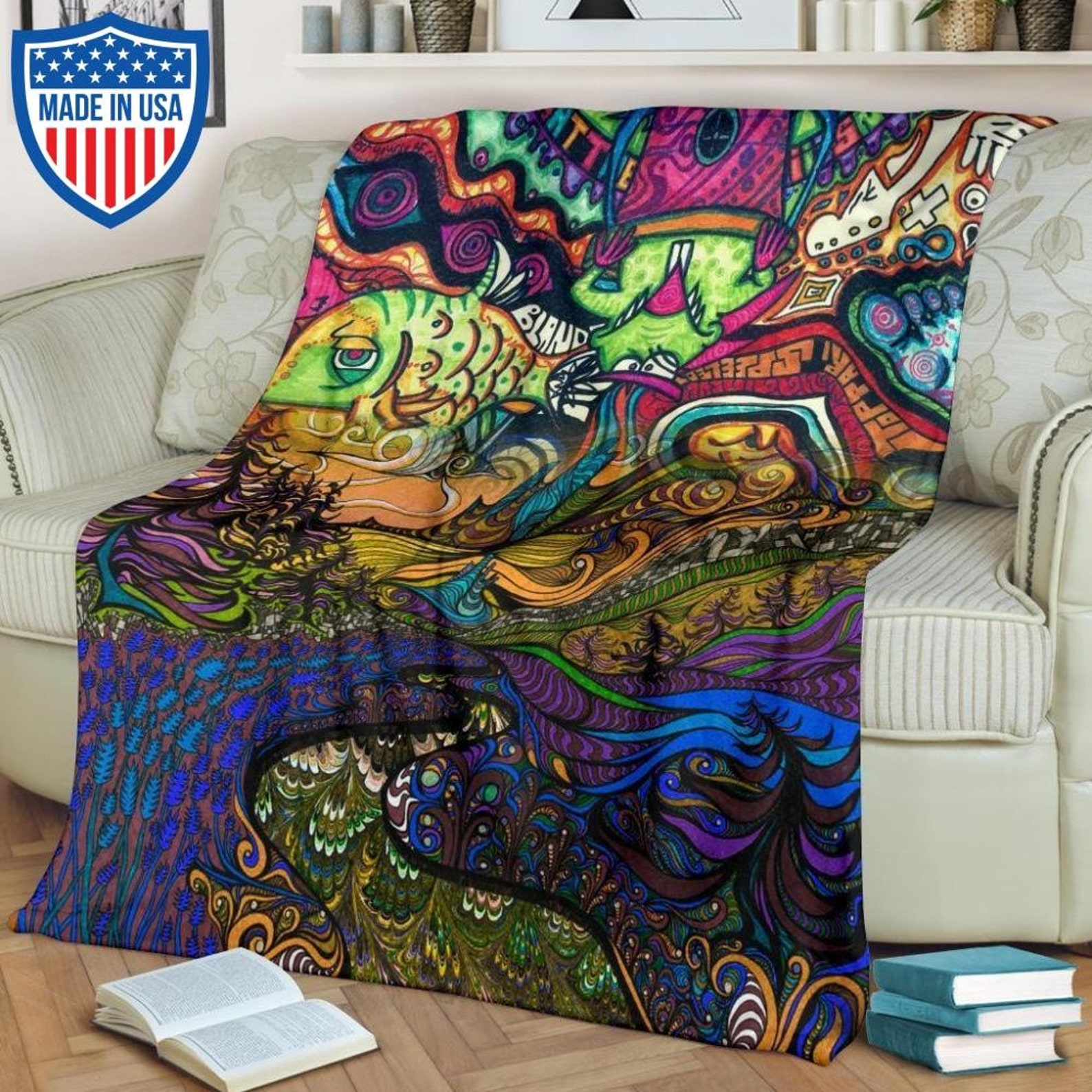 Hippie Blanket Hippie Bedding Blanket Hippie Trippy Bedding Etsy