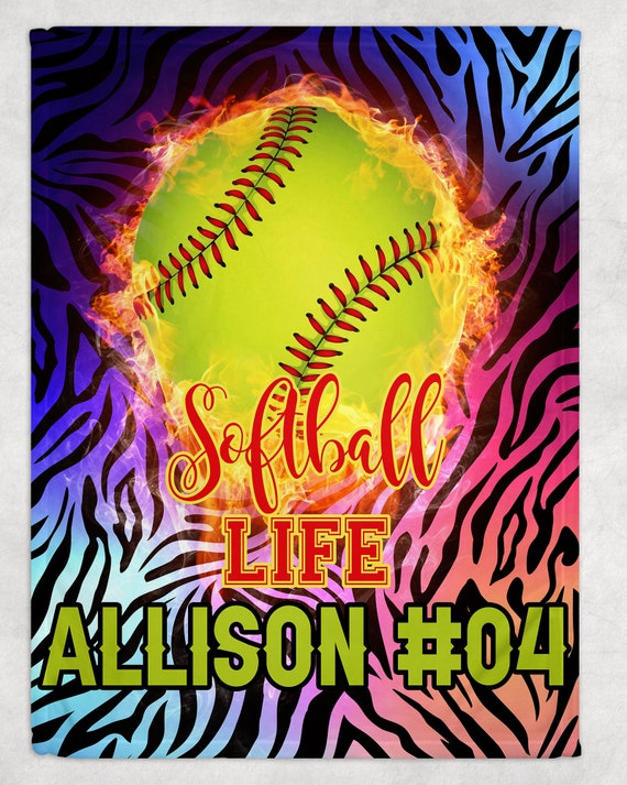SOFTBALL Custom Name Fleece Blanket Etsy