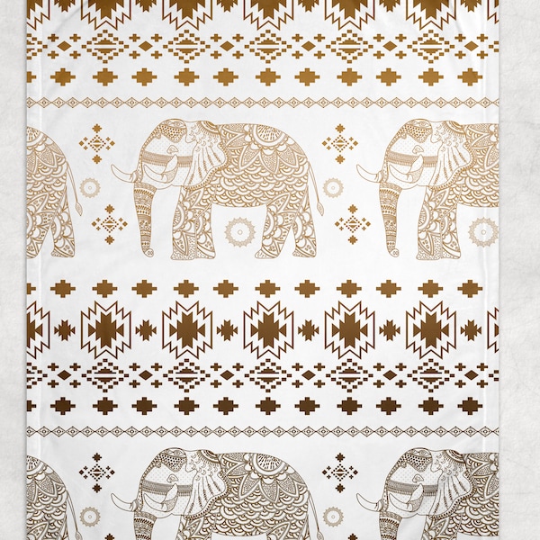 Bohemian Hippie Zen Fleece Blanket Elephant Mandala Design Cozy Blanket.