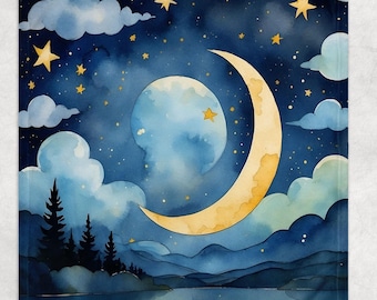 Luna Blanket, Moon and Stars Baby Blanket, Crescent Moon Blanket, New Baby Gift, Moon Baby Blanket, Girl Blanket