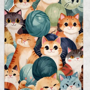 Cat & Yarn Fleece Blanket - Cozy Throw - Whimsical Cat Lover Gift - Vibrant Art Blanket