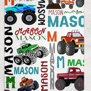 Personalized Monster Trucks - Monster Trucks Name Blanket - Personalized Baby Blanket - Custom Baby Blanket - Personalized Name Blanket