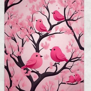 Pink Bird Fleece Blanket Boho Sofa Throw For Living Room Christmas Gift